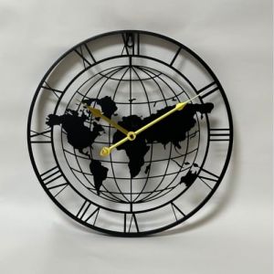 Taodyans Horloge murale vintage silencieuse, horloge squelette en métal de 40 cm pour décoration de salon, cuisine, café, hôtel, bureau (Map) (Taodyans, neuf)