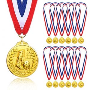 Medaille Football Metal pour Enfants, Lot de 12 Médailles en Métal Doré avec Ruban en Nylon Tricolore, Cadeaux de Fête de Football pour Garçons, Enfants et Adultes (Deeking Europe, neuf)