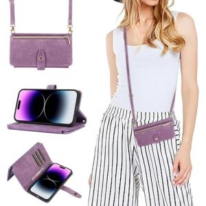 GoodcAcy Coque pour Samsung Galaxy S21 avec Cordon,Etui Samsung Galaxy S21,Flip Portefeuille Étui en Cuir,[9 Porte Cartes],Réglable Collier Housse Etui Rabat Case - Violet (TENGLAN, neuf)