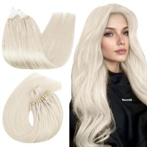 Ugeat Extension Cheveux Naturel Loops &agrave; Froid Blond Platine 40cm Humain Extension Cheveux Naturel &agrave; Froid Micro Ring Blond Lisse Invisible 50G 50S 16Pouce #60A (Ugeat, neuf)