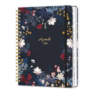 Agenda 2026 Journalier et Semainier, Carnet de Plan Spiral&eacute; Format A5 sur 12 Mois (Janvier 2026 - D&eacute;cembre 2026), Avec Poche Int&eacute;rieure Transparente et Lacet &Eacute;lastique - Fleurs Noires (LONELY OAK, neuf)