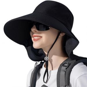 DIFLAX Chapeau Femme Soleil Outdoor Summer Chapeau Randonnée Protection UV Chapeau De Brousse Queue De Cheval en Maille à Large Bord pour La Randonnée Chapeau de Soleil Chapeau Anti UV(Noir) (SVF TUNDER PRICE, neuf)