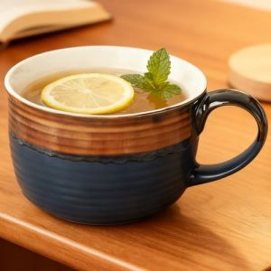 Disoza Bleu et Marron Tasse C&eacute;ramique 700ml Tasses &agrave; caf&eacute; Grandes tasses &agrave; soupe avec anse Jumbotasses XXL Caf&eacute; Th&eacute; Tasse Muesli Tasse &agrave; caf&eacute; Bol Porcelaine Tasse &agrave; caf&eacute; Bol de soupe avec poign&eacute;e (RaoBai EU, neuf)