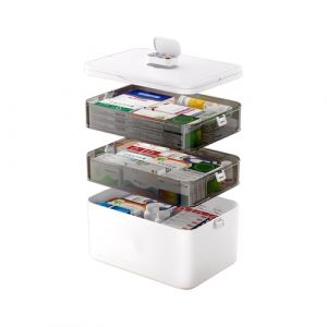 Junrvivy Bo&icirc;te de rangement pour m&eacute;dicaments &agrave; 3 &eacute;tages, Organisateur de trousse de m&eacute;dicaments, Bo&icirc;te de rangement pour m&eacute;dicaments avec couvercle, Coffre d'urgence familial, Bo&icirc;te de m&eacute;dicaments (Fuzhoujunruidianzishangwuyouxiangongsi, neuf)