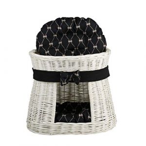 e-wicker24 Panier en Osier, Maison pour Chat ou Chien, Corbeille Chat, Niche en Osier &agrave; Deux &eacute;tages, (Blanc_noir2) (e-wicker24, neuf)