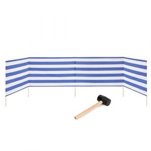 Garronda Paravent Plage Coupe-Vent Camping Brise-Vent avec Marteau en Caoutchouc GAEX001 (Rayures, 5 m) (Hisert, neuf)