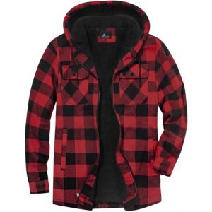 JACKETOWN Chemise à Carreaux pour Homme Chemise Thermique en Polaire pour Homme Longues à Carreaux avec Fermeture éclair Doublure en Polaire Veste d'hiver Hoodies Veste de flanelle Chaud (CongHuiQiang, neuf)
