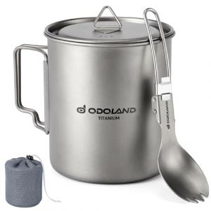 Odoland Pot en titane ultral&eacute;ger de 750 ml, tasse &agrave; eau portable en titane, tasse de camping avec couvercle et couvert pour le camping, la randonn&eacute;e, les voyages et la randonn&eacute;e (Aveka, neuf)