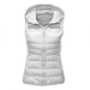 ORANDESIGNE Doudoune sans Manche &agrave; Capuche Femme Gilet en Duvet Brillant Matelass&eacute; L&eacute;g&egrave;re Veste Chaud Manteau Parka Hiver Slim Casual Zip Matelass&eacute; sans Manches Gilet A Blanc S (ORANNER EU, neuf)