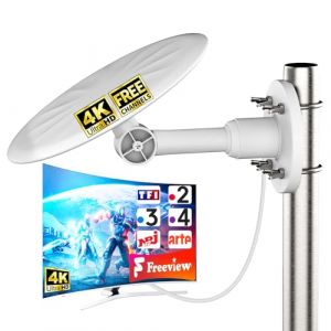 Antenne TV Ext&eacute;rieure Amplifi&eacute;e &ndash; R&eacute;ception Puissante Longue Port&eacute;e DVB-T2/TNT HD &ndash; Compatible T&eacute;l&eacute;vision Num&eacute;rique 4K UHD & Full HD &ndash; Antenne Num&eacute;rique R&eacute;sistante aux Intemp&eacute;ries &ndash; C&acirc;ble 10 m (Kalak, neuf)
