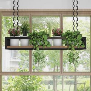 &Eacute;tag&egrave;res flottantes de plafond, &eacute;tag&egrave;re murale, support de fleurs avec cadre en m&eacute;tal, &eacute;tag&egrave;res murales suspendues pour jardini&egrave;res, &eacute;tag&egrave;re de rangement d&eacute;corative plantes livres, porte-bouteille vin (JUNMRY, neuf)