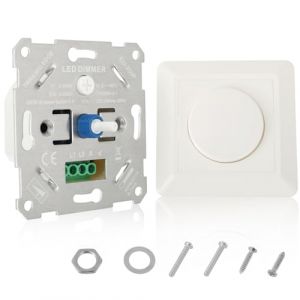 HUAREW Variateur de Lumiere LED 5-200W, Interrupteur Variateur Dimmable LED, variateur d'intensit&eacute; 230 V pour led/halog&egrave;ne &agrave; intensit&eacute; variable, variateur rotatif avec plaque de recouvrement blanche (HUAREW, neuf)