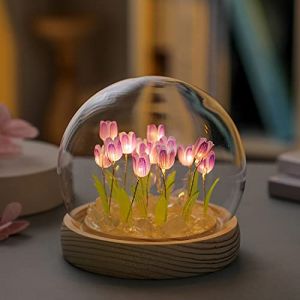 DINOWIN Veilleuse Tulipe Bricolage Lampe de Chevet avec Lumi&egrave;res LED Lampe Fleur Veilleuses DIY Cadeaux d'Anniversaire pour Enfant Femme (20 Tulipes, Violet) (DinowinDirect, neuf)