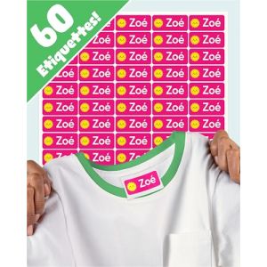 LabelTiger&reg; &Eacute;tiquettes Autocollantes Personnalis&eacute;es pour Enfants - 60 Pi&egrave;ces - Aucun Repassage Requis, R&eacute;sistantes &agrave; la Machine &agrave; Laver - Id&eacute;ales pour Cr&egrave;che, &Eacute;cole, V&ecirc;tements & Objets - Rose (MELU Kids, neuf)