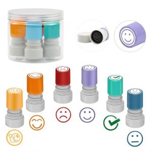 Qcdou Tampons Enseignants Français, 6PCS Plastique Auto Encreur Enfant, Smiley, Ecole Mignon Pour Encourager Motiver Élèves, Spécial Cadeau Professeur Avec Boîte (baiduoduo, neuf)