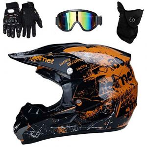 Int&eacute;gral Casque Motocross Ensemble, avec Lunettes Gants Masque, Jeunesse Enfant Hors Route Moto Casque &Eacute;quipement de Protection, Downhill Enduro VTT MTB BMX Quad Dirt Bike Casque(QQ,S/52-53CM) (KHBTFNB Shop, neuf)