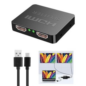 R&eacute;partiteur HDMI 1 en 2 Sorties 4K 3D 1080p Splitter HDMI 1 entr&eacute;e 2 Sorties avec c&acirc;ble d'alimentation Micro USB R&eacute;partiteur HDMI 2 moniteurs simultan&eacute;ment pour HDTV Xbox PS3 PS4 DVD Projecteur (LaoDunXun, neuf)