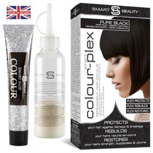 Coloration Permanente Pure Black avec Soin Capillaire Anti-Casse Plex, Coloration Végane et Non Testée sur les Animaux, 100% de Couverture des Cheveux Gris, Couleur Noire Naturelle, Smart Beauty (The Official Smart Beauty Shop, neuf)