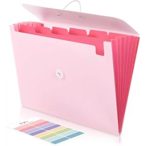 SKYDUE Porte-documents A4 7 compartiments, avec élastique, pour le bureau, la maison, l'école, les documents (rose) (SKYDUE-EU, neuf)