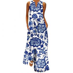 NNGOTD Robe Femme Fleurie Robe Et&eacute; Femme Boh&egrave;me Chic Vintage Col V Manches Courtes Robe Longue Casual Imprim&eacute; Fleurie Maxi Robe Mode Robe De Plage Soir&eacute;e Robe Fleurie Femme (BAULMD（90% Big Promotion Without Discount Code ）, neuf)