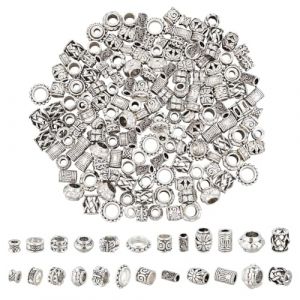 NBEADS Lot de 180 perles de cheveux en alliage, 12 styles, 2 couleurs, style tib&eacute;tain, perles europ&eacute;ennes, dreadlocks, pour tressage, trou: 3,5-7 mm (ARRICRAFT FR, neuf)