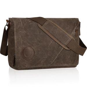 Eshow Sacoche Homme Bandouliere Imperm&eacute;able, Sac Bandouli&egrave;re Besace Homme pour Ordinateur 15,6" Sacs d'&eacute;paule en Toile et Cuir C&eacute;ritable Vintage pour Travail Voyage Loisirs Bureau Universit&eacute; Brun (HomyFy, neuf)