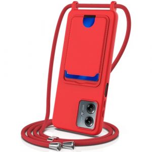 SNCLET Case pour Motorola Moto G14 Housse en Silicone Liquide TPU Souple Housse Bumper Etui Lani&egrave;re avec Cordon R&eacute;glable Longueur Cha&icirc;ne Etui avec Porte-Cartes pour Motorola Moto G14,Rouge (ShinyCase, neuf)