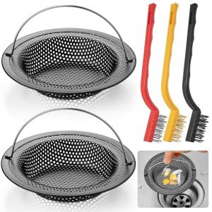 VEPEPE 2/3 PCS en Acier Inoxydable Filtre Evier Cuisine avec Poign&eacute;e, Noir Grille Evier avec 3 Brosses, pour de Cuisine Baignoire Salle Bain (2, Noir) (LINGCHAO, neuf)