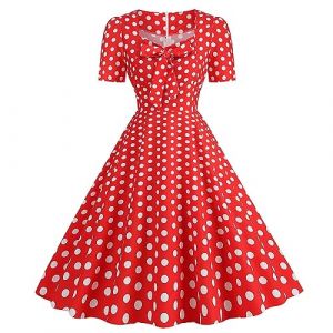 Robe style rétro années 50 et 60, style vintage, style vintage, avec col en cœur, robe vichy fluide avec nœud sur le devant pour femme, style vintage, années 50 et 60, Rouge 2, 8-9ans(130 cm) (TEGGbep, neuf)