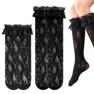 KGDUYC Socquettes pour femme Chaussettes à volants pour femmes, chaussettes traditionnelles pour femmes, chaussettes en dentelle, robe Lolita, robe pour femmes (2 paires) (Qertyias OÜ, neuf)