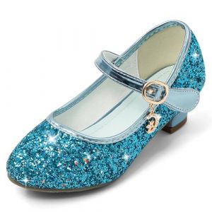 Cheerful Mario 5-10 Ans Chaussures Princesse Filles Paillettes Ballerines Mary Jane &agrave; Talon Scintillantes pour Enfant Bleu 29 EU (Minga, neuf)