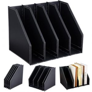 GORESE Porte Revue Pliable A4,Rangement Papier Vertical en Cuir Porte Magazine Organisateur Bureau Classeur sur pied avec 4 compartiments pour livres,CD,&eacute;tag&egrave;res,bureau,biblioth&egrave;que,maison et &eacute;cole (Gorese, neuf)