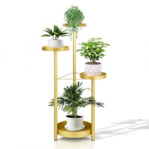 MATEPROX Porte-Plantes Métallique 4 Niveaux - Étagère Plantes Pliable Intérieure Extérieure avec Support Doré, Parfait pour Salon, Chambre, Bureau, Jardin-Or (Winplus2017, neuf)