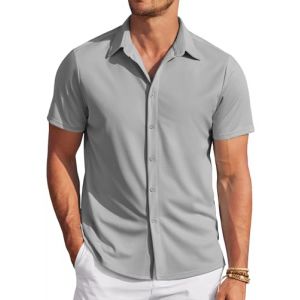 COOFANDY Chemise d’été Homme Manches Courtes Chemise d’été sans Manches Chemise décontractée Chemise décontractée Chemise Basique Gris Clair XXXL (COOFANDY's Fashion, neuf)