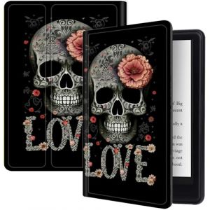 Étui pour Kindle Paperwhite 12{^>e<^} génération 2024 (7") et Kindle Colorsoft Signature Edition 7" avec motif crâne Loves Rose, support pliable multi-angles de vue avec mise en veille et réveil (BWEGRHE, neuf)