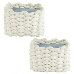 Aolso Panier Rangement,2 Panier Salle de Bain Corbeille Enfant Panier en Corde de Coton Mignon Panier de Rangement Tressé en Coton Décor Maison,CD, Cosmétique,Langes Coton (Blanc) (YIJIABAI, neuf)