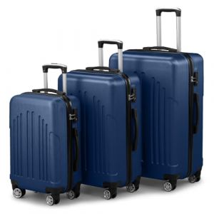 LALAHO Set de 3 Valises de Voyage, Valise Grande Taille & Cabine, Lot de 3 Valises, ABS+PC avec roulettes Pivotantes 360&deg;, Design Bicolore contrast&eacute; (Bleu Marine) (Sarefun, neuf)