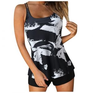 Tankini Maillot de Bain Femme,Tankinis Femme,Maillot de Bain Femme 2 Pieces,Tankini Ensembles Maillots Bikini Set,Bas de Maillot de Bain Imprimé Débardeur et Shorty Ensembles Imprimé Floral (Hibiscus-fr, neuf)