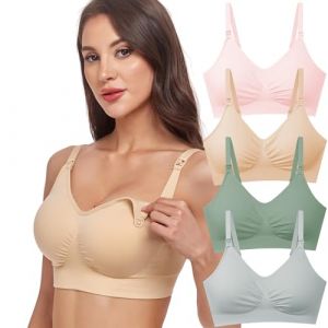 GXXGE Lot de 4 soutiens-gorge d'allaitement pour allaitement, soutien-gorge push-up en soie sans couture, Bleu Alice/Vert clair/Rose/Beige, Taille XL (PENGYUYANXIAODIAN, neuf)
