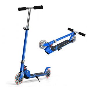 GOPLUS Trottinette Enfant Pliable, 2 Roues Lumineux, Poignée Réglable en Hauteur, avec Frein à Pied sur Roue Arrière et Béquille pour Enfant 4-13 Ans, Charge Max 70KG, 70 x 10 x 63-87CM (Bleu) (Augenstern24, neuf)
