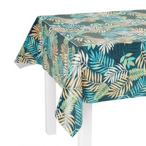 LILENO HOME Nappe essuyable vendue au m&egrave;tre 180x140cm (bord coup&eacute;) motif foug&egrave;re bleue - Nappe en toile cir&eacute;e hydrofuge id&eacute;ale comme nappe ou chemin de table pour mobilier de brasserie (Discount-Deal24, neuf)