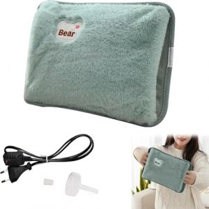 Bouillotte Electrique Chauffante Rechargeable, Bouillottes Eau Chaude, Sac à Eau Chaude, Bouillotte Electrique avec Doublure en Peluche Douce, Chauffe-pieds, Chauffe Main/Ventre/Cou (Vert) (Deppr, neuf)