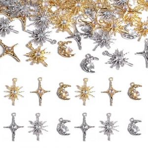 RUISPEED Stino ensemble de bijoux avec 60 breloques c&eacute;lestes, pendentifs lune, &eacute;toile et soleil, argent&eacute; et dor&eacute;, accessoires pour cr&eacute;ation de bijoux DIY (XiaoHongt Store, neuf)