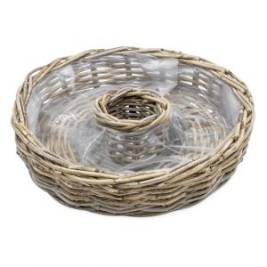 Bac à fleurs en rotin naturel avec film pour l'extérieur - 40 cm - Anneau de plantation en bois à planter directement - Décoration de jardin - Panier à fleurs - Panier à fleurs - Couronne de fleurs - (Special-trends, neuf)