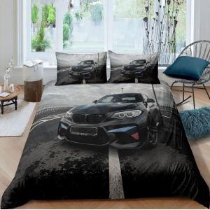 Set Housse de Couette 240x260cm Voiture De Sport Parure de Lit 2 Personnes Voiture De Course De Sport Noire 3 Pièces Parure De Lit avec 2 Taies d'oreiller 65x65cm, Fille Garcon Decoration Chambre (LYQFYZ, neuf)