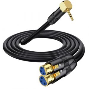 Câble répartiteur XLR vers 3,5 mm Y - Angle rectangulaire 90 degrés - 3,5 mm - Mini jack stéréo mâle vers 2 fiches microphone XLR femelles - 1/8" TRS vers double XLR femelle - Pour ordinateur (Haoshanhe, neuf)