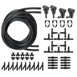 HAXIHA 2 Pièces 4m Kit de Tuyau Essuie Glace,Tuyau de Liquide de Lave-Glace,Durite Tuyau Essuie Glace Universel,Tuyau Flexible avec 30 Pièces Raccord de Tuyau(Type Y I T)+ 4 Pièces Buse D'essuie Glace (HuaSheng-CN, neuf)