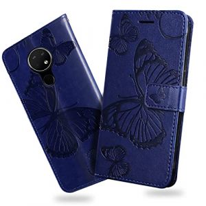 DENDICO Coque pour Nokia 7.2 / Nokia 6.2, Papillon Imprimé Housse en Cuir PU Magnétique Portefeuille, Étui à Rabat pour Nokia 7.2 / Nokia 6.2, Bleu (DENDICO, neuf)