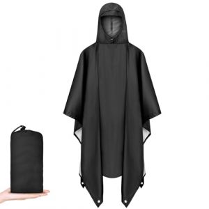 Vicloon Poncho de Pluie Multifonction, Poncho Pluie Imperméable 3 en 1 Réutilisable Cape de Pluies pour Moto/Vélo Avec Capuche pour Randonnée en Plein Air Camping Pêche, Noir Argenté (PLUM-MARKETING, neuf)