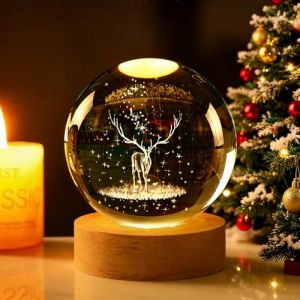 TaimeiMao Veilleuse Boule de Cristal 3D,Boule Cristal Lumineuse Cerf,Lampe 3D avec LED Multicolore Base en Bois,Veilleuse - Cadeau - Décoration Fantaisie de Chambre (LUYUXUAN LIMITED, neuf)